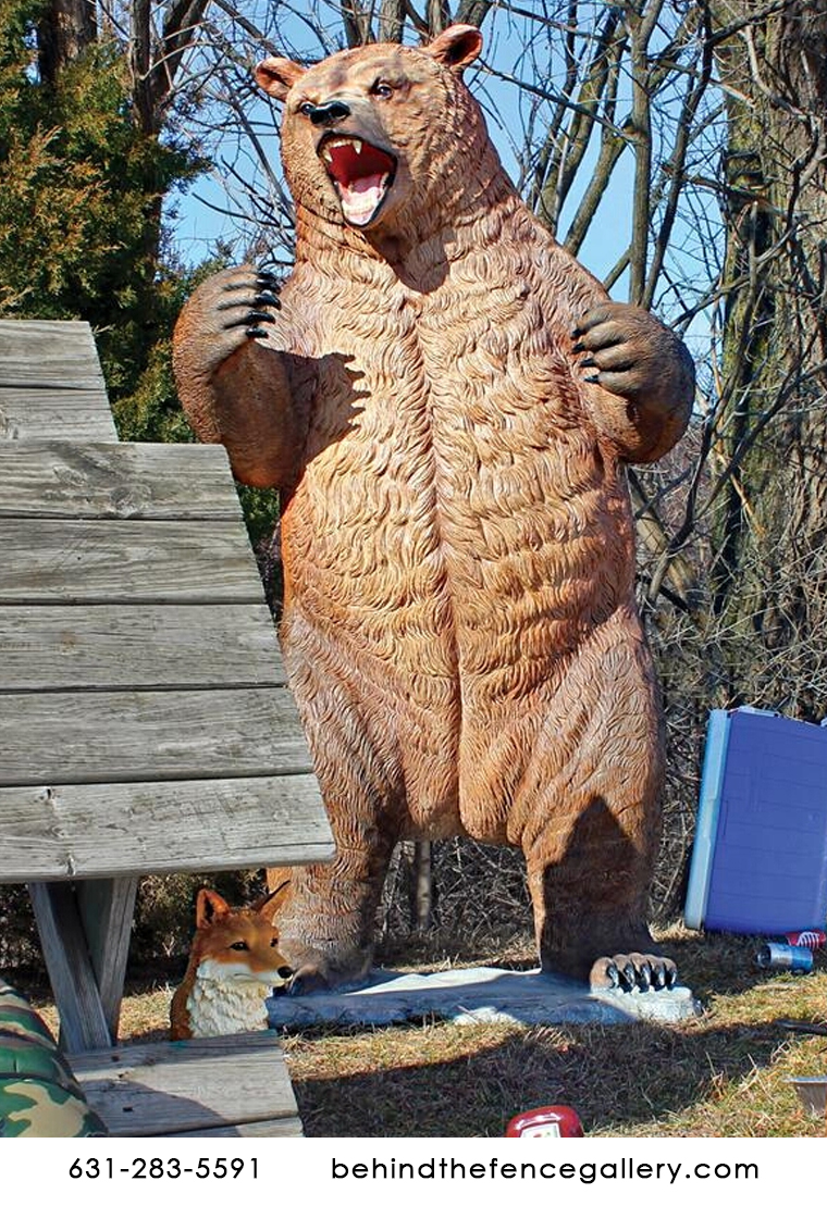 Roaring Standing Grizzly Bear Life Size Statue